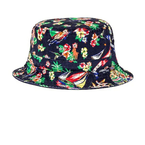 NWT Polo Ralph Lauren Hawiaan Bear Chino Bucket Hat - Navy Multi - Picture 1 of 12